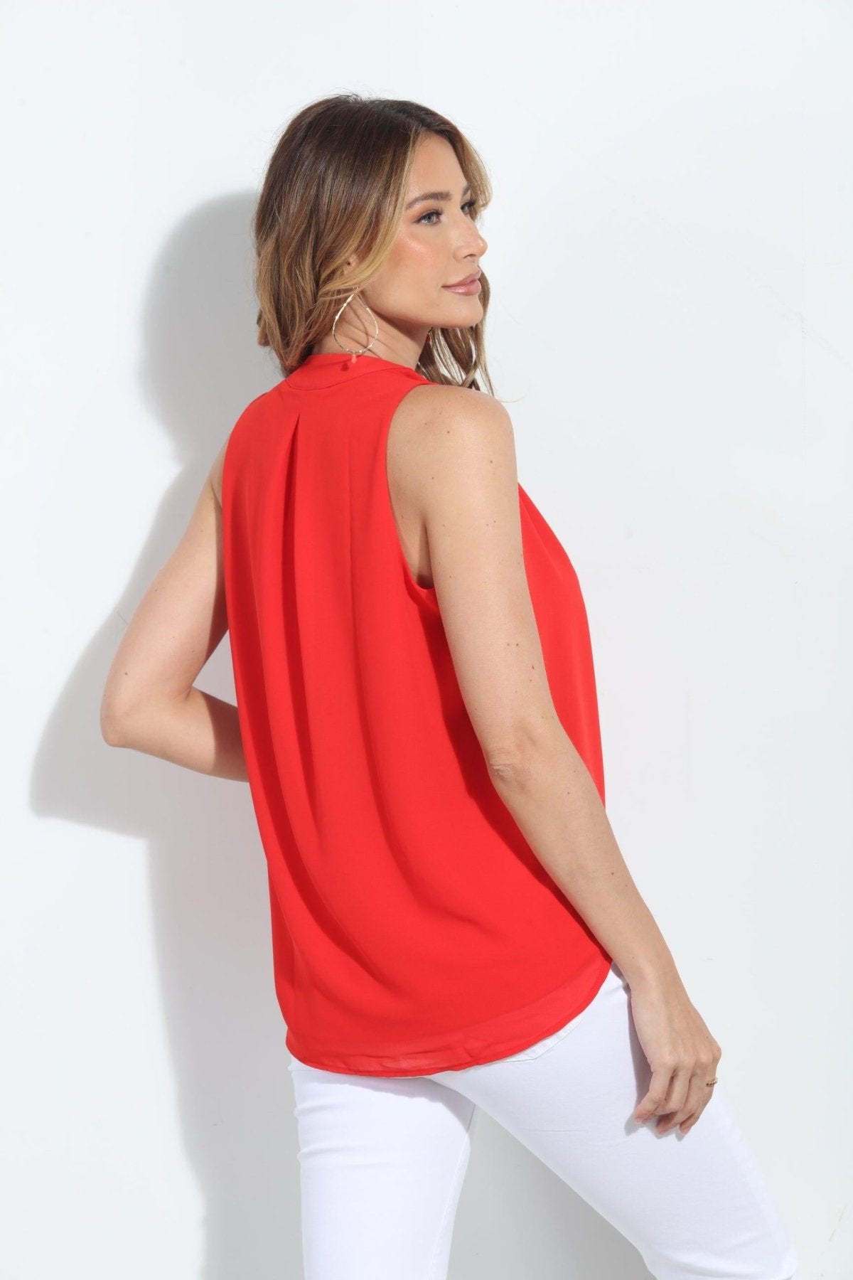 Tomatoe Red Surplice Top with Tie-FINAL SALE