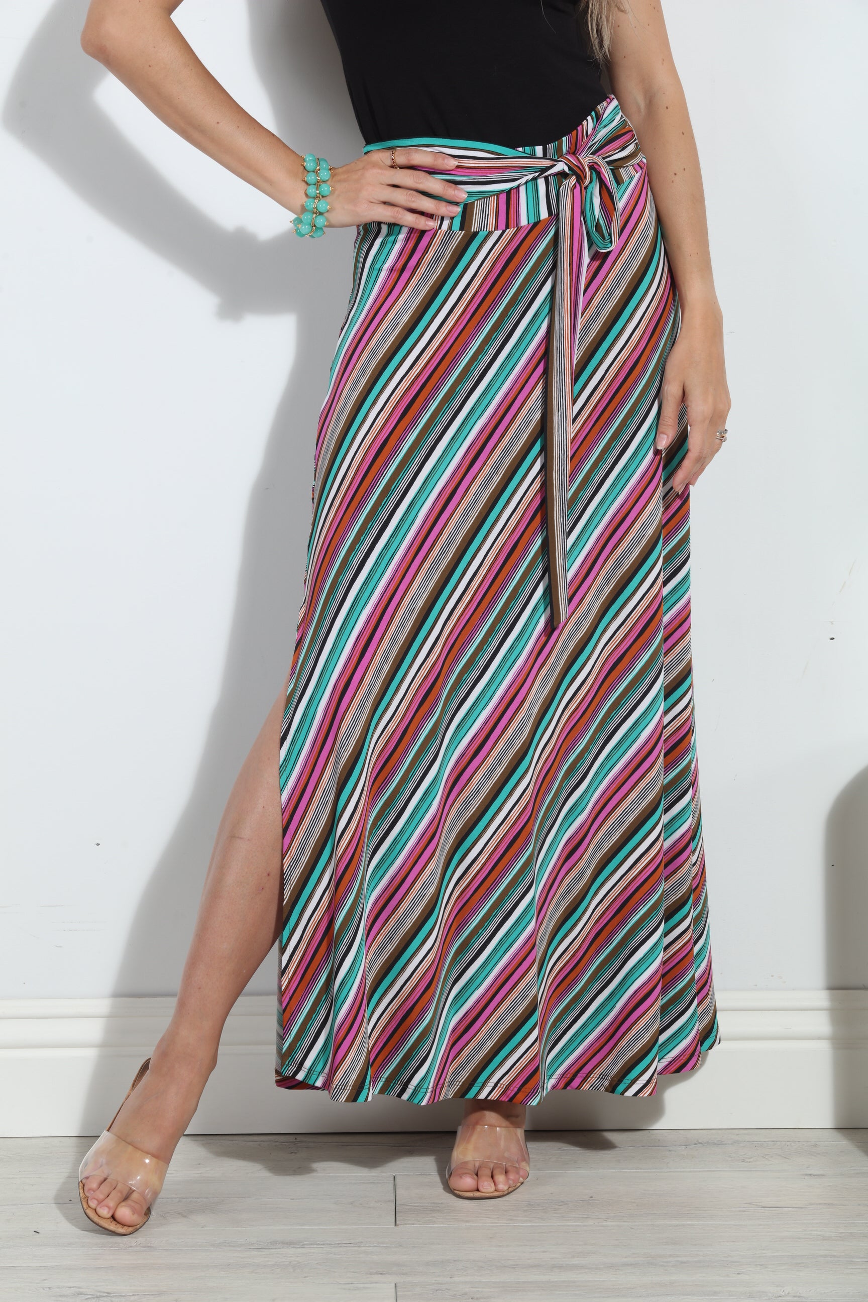 Jayde Stretch Tie Front Maxi Skirt-FINAL SALE