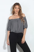 Kenny Stripe Off the Shoulder Mom Cropped Top-FINAL SALE