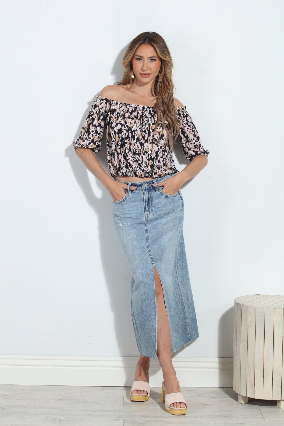 Hidden Peyton Denim Midi Skirt -Light Wash