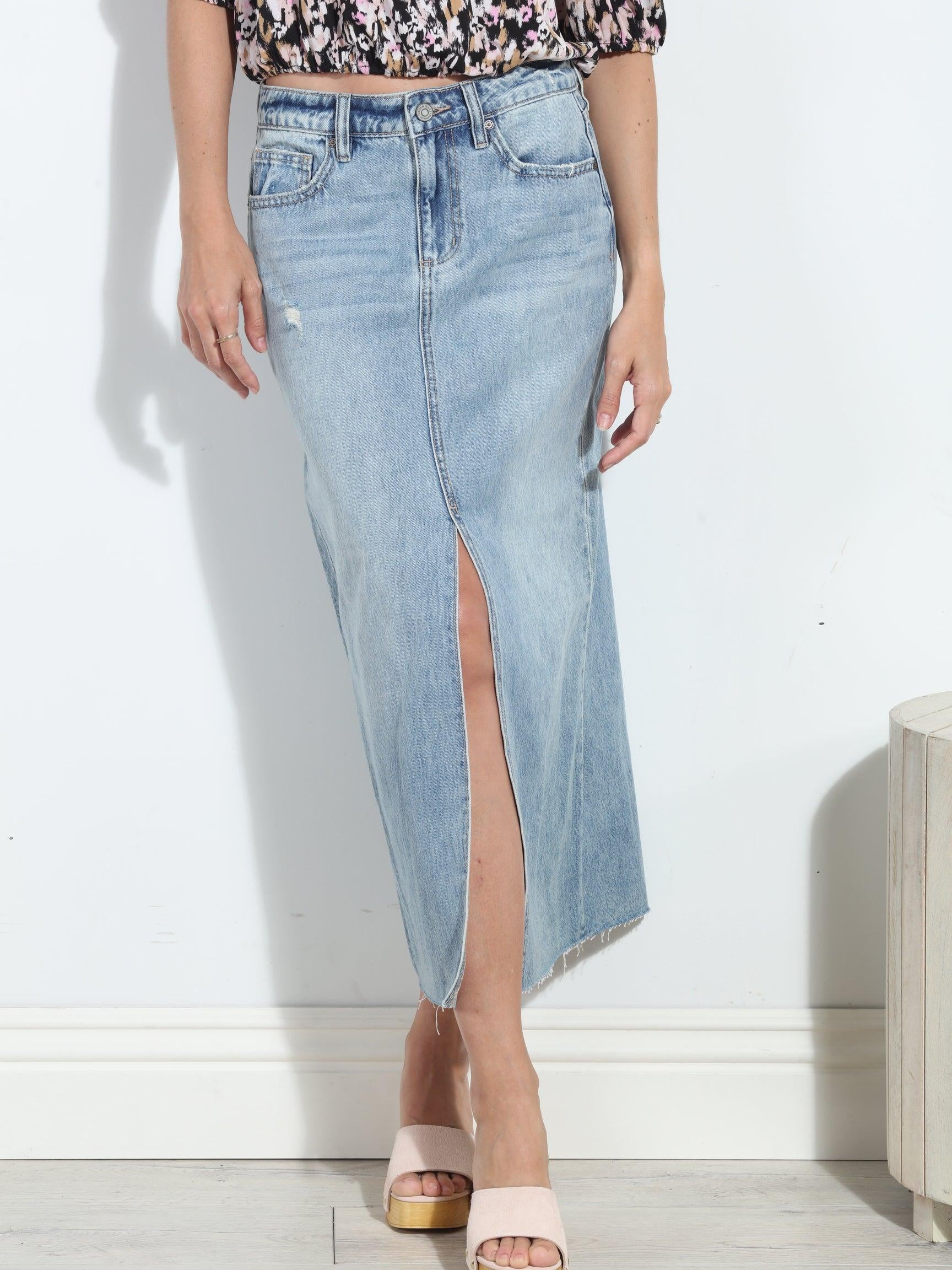 Hidden Peyton Denim Midi Skirt -Light Wash