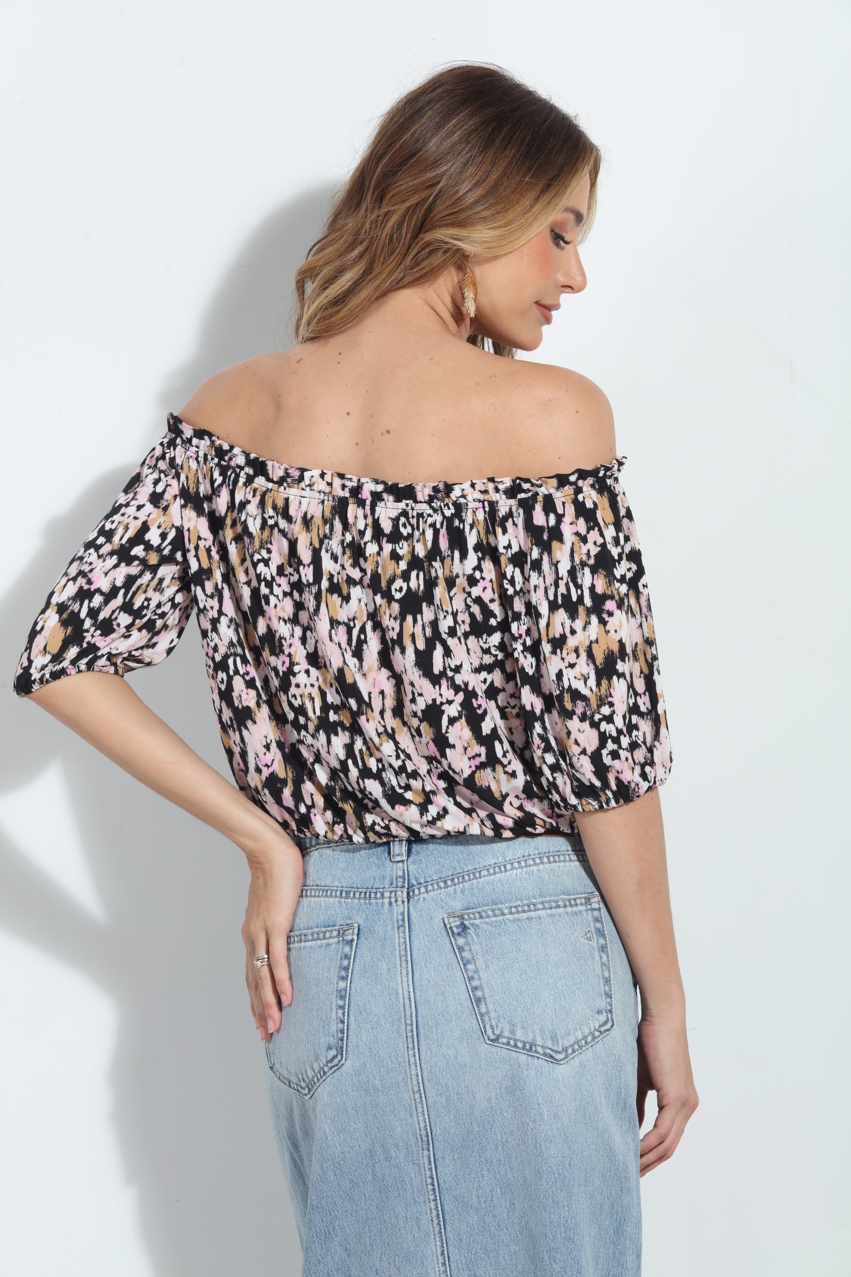 Bianca Off the Shoulder Mom Cropped Top-FINAL SALE