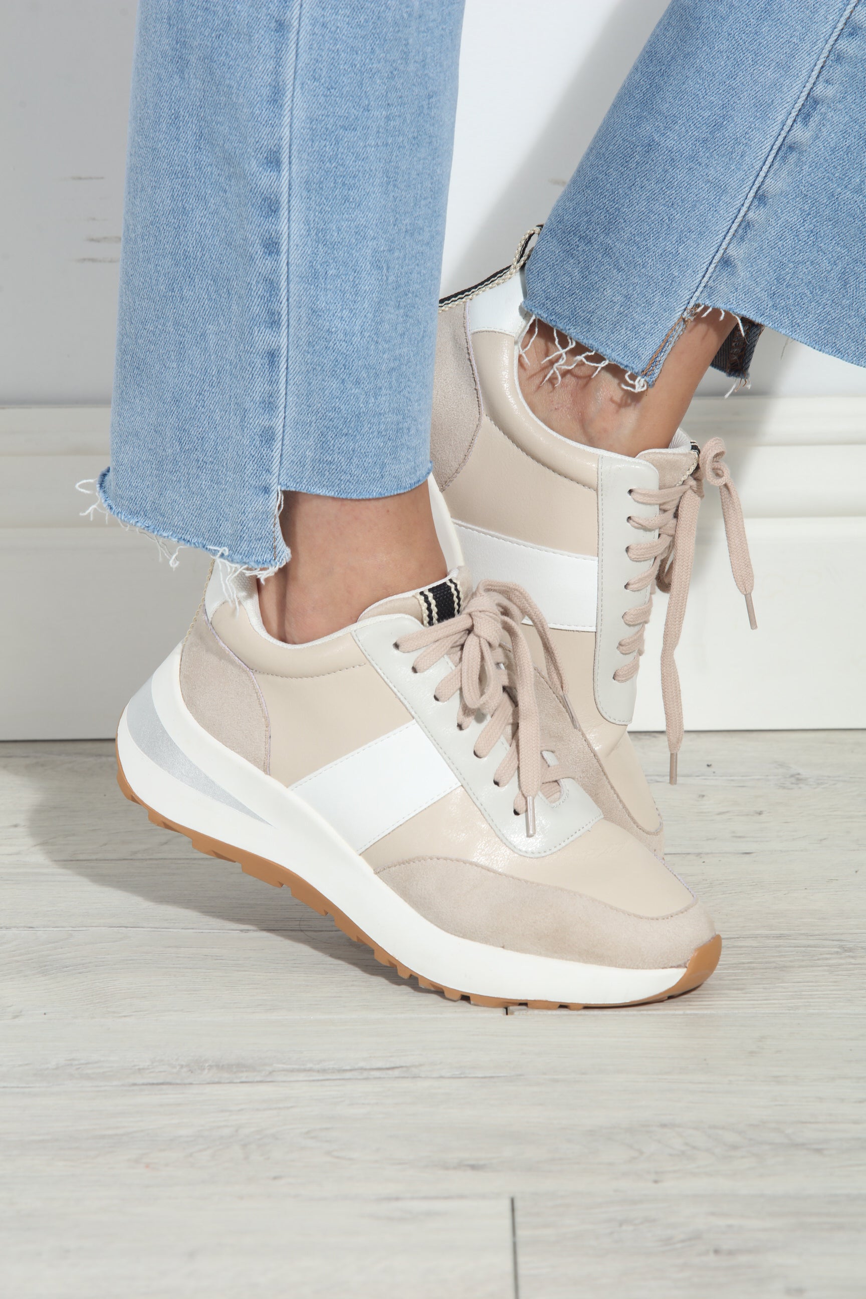 Serafina Beige Block Sneakers