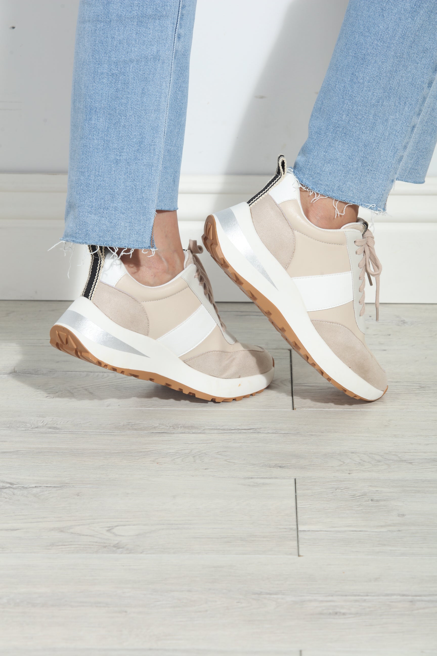 Serafina Beige Block Sneakers