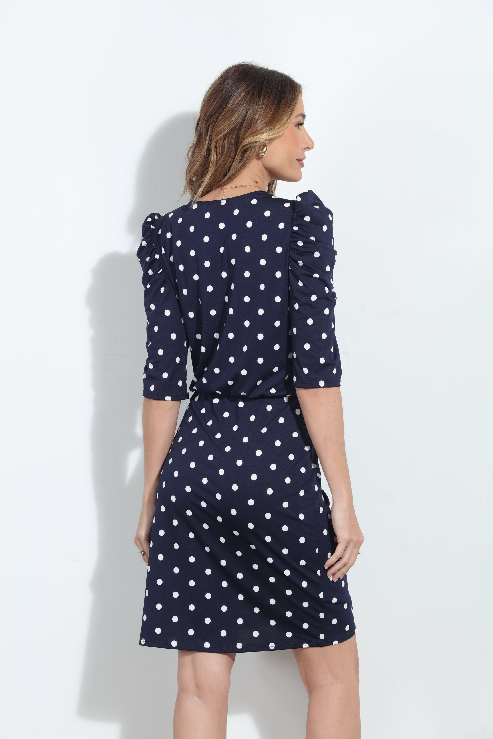 Eleanor Stretch Shirred Puff Sleeve Wrap Dress