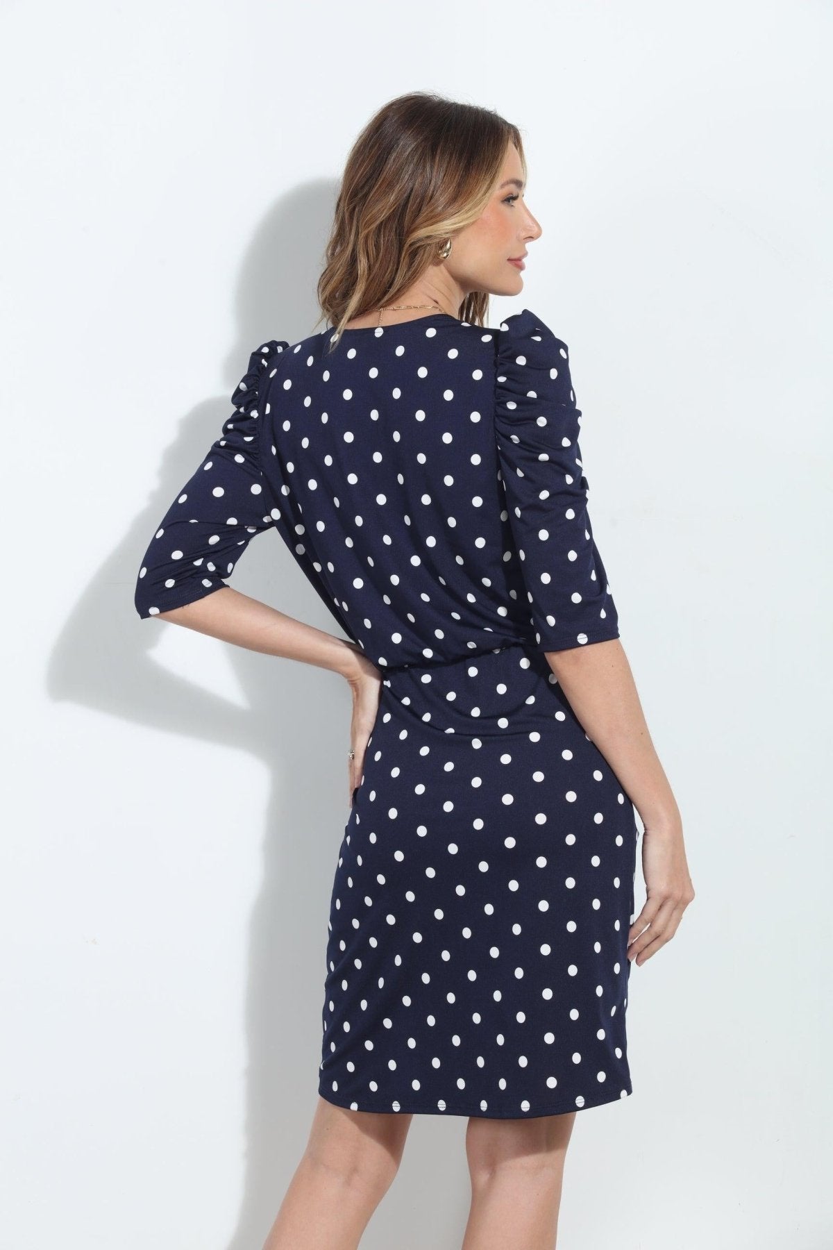 Eleanor Stretch Shirred Puff Sleeve Wrap Dress-BEST SELLER