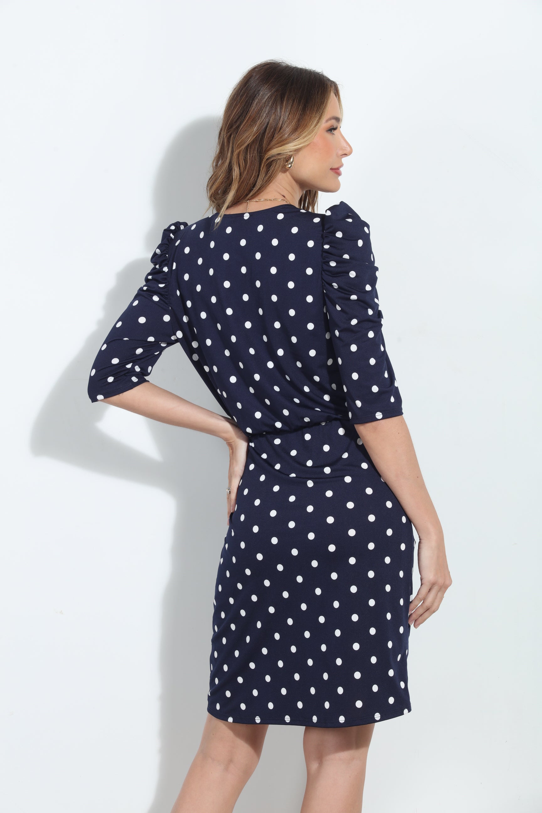 Eleanor Stretch Shirred Puff Sleeve Wrap Dress