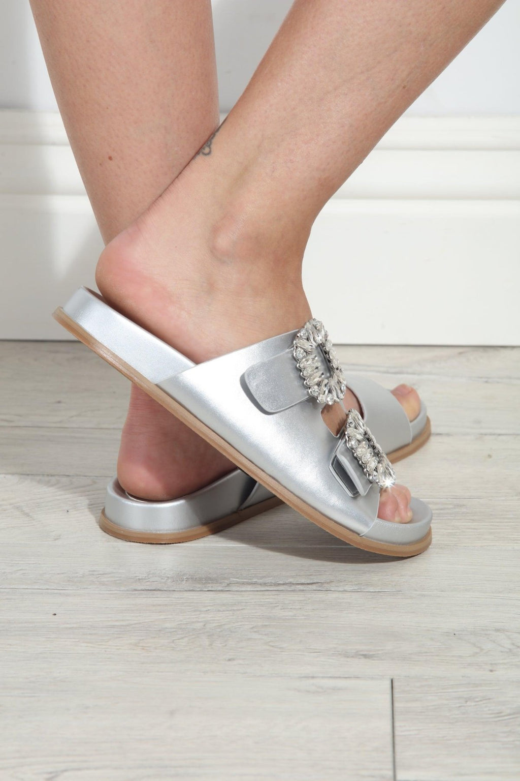 Bridget Silver Slip-On Sandals