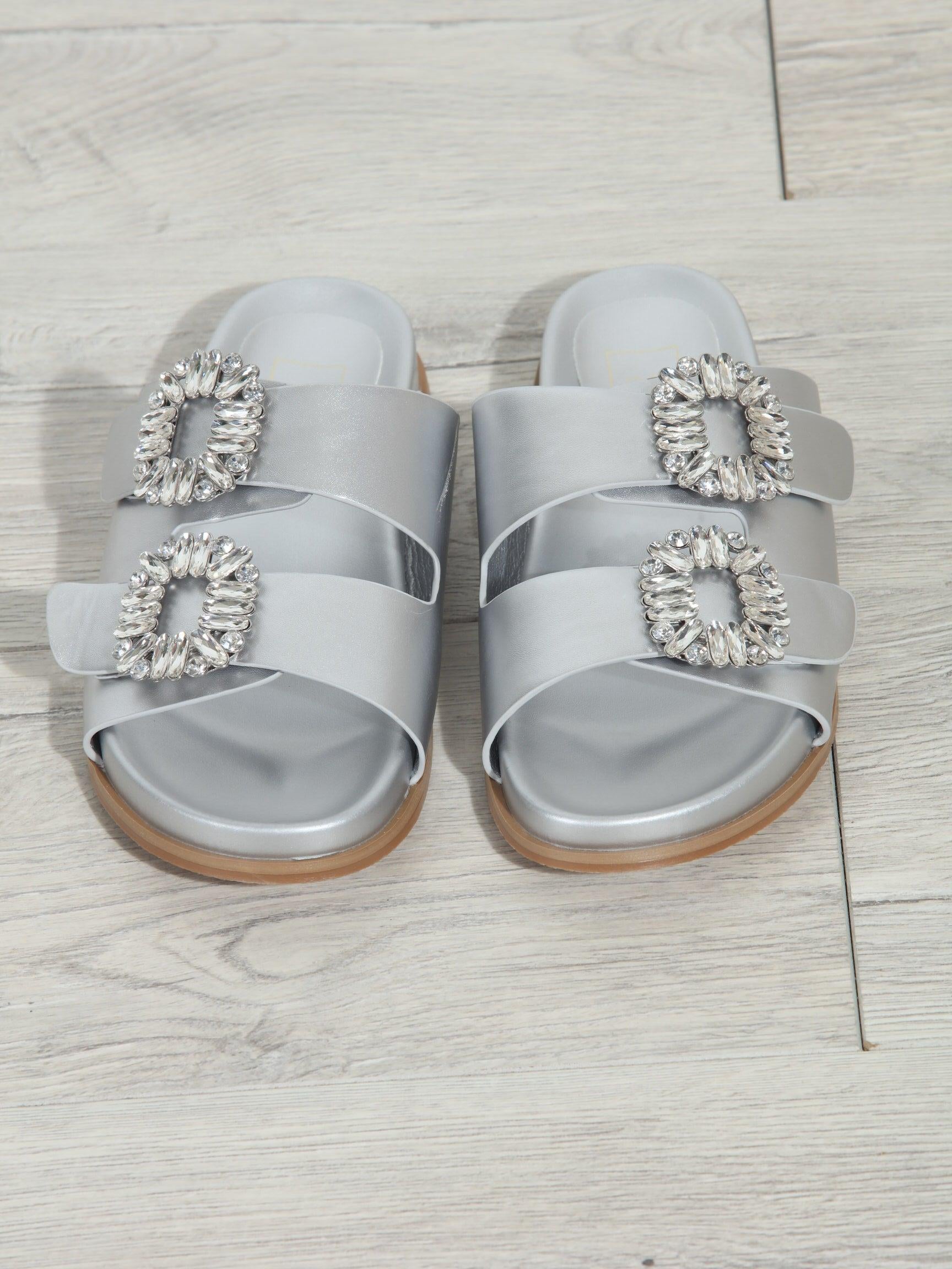 Bridget Silver Slip-On Sandals