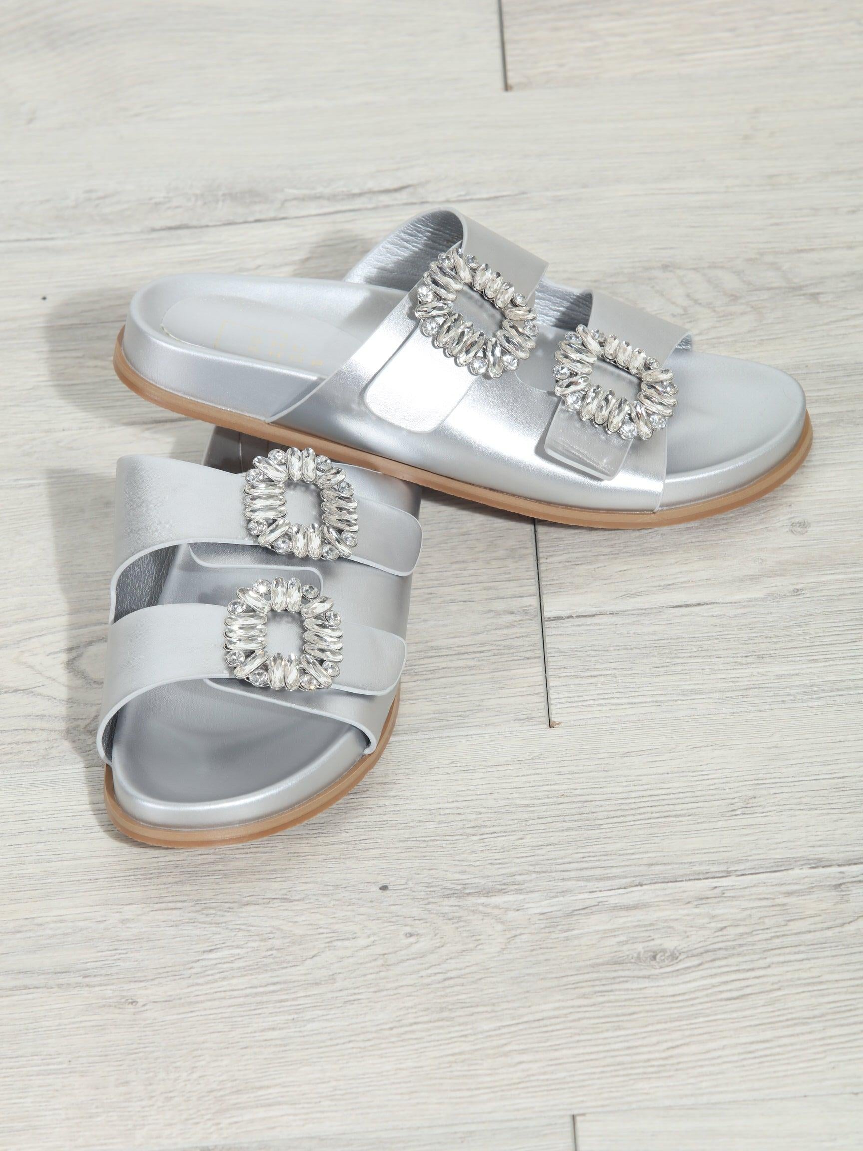 Bridget Silver Slip-On Sandals