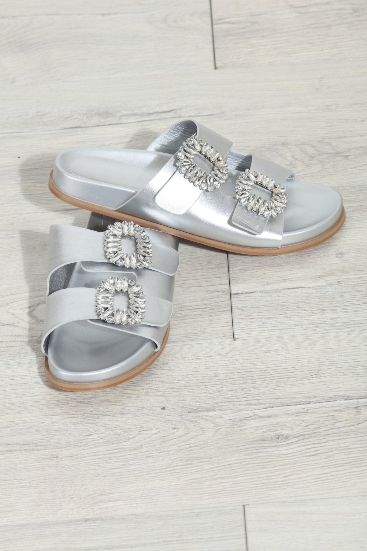 Bridget Silver Slip-On Sandals