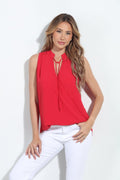 Cherry Red Chiffon Surplice Top with Tie-BEST SELLER