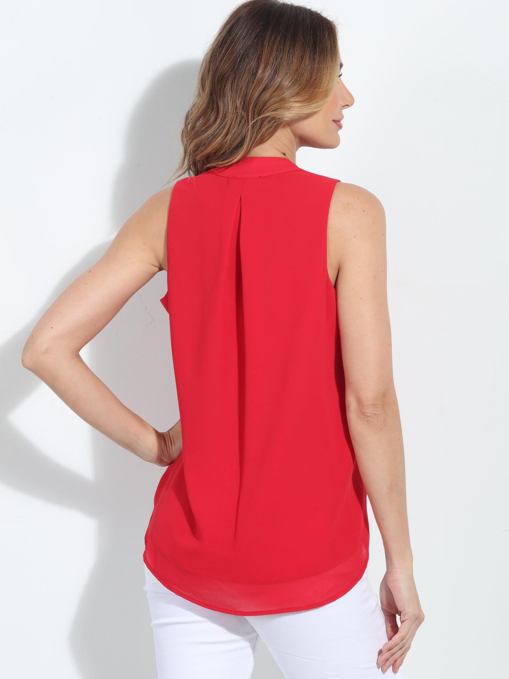 Cherry Red Chiffon Surplice Top with Tie-BEST SELLER
