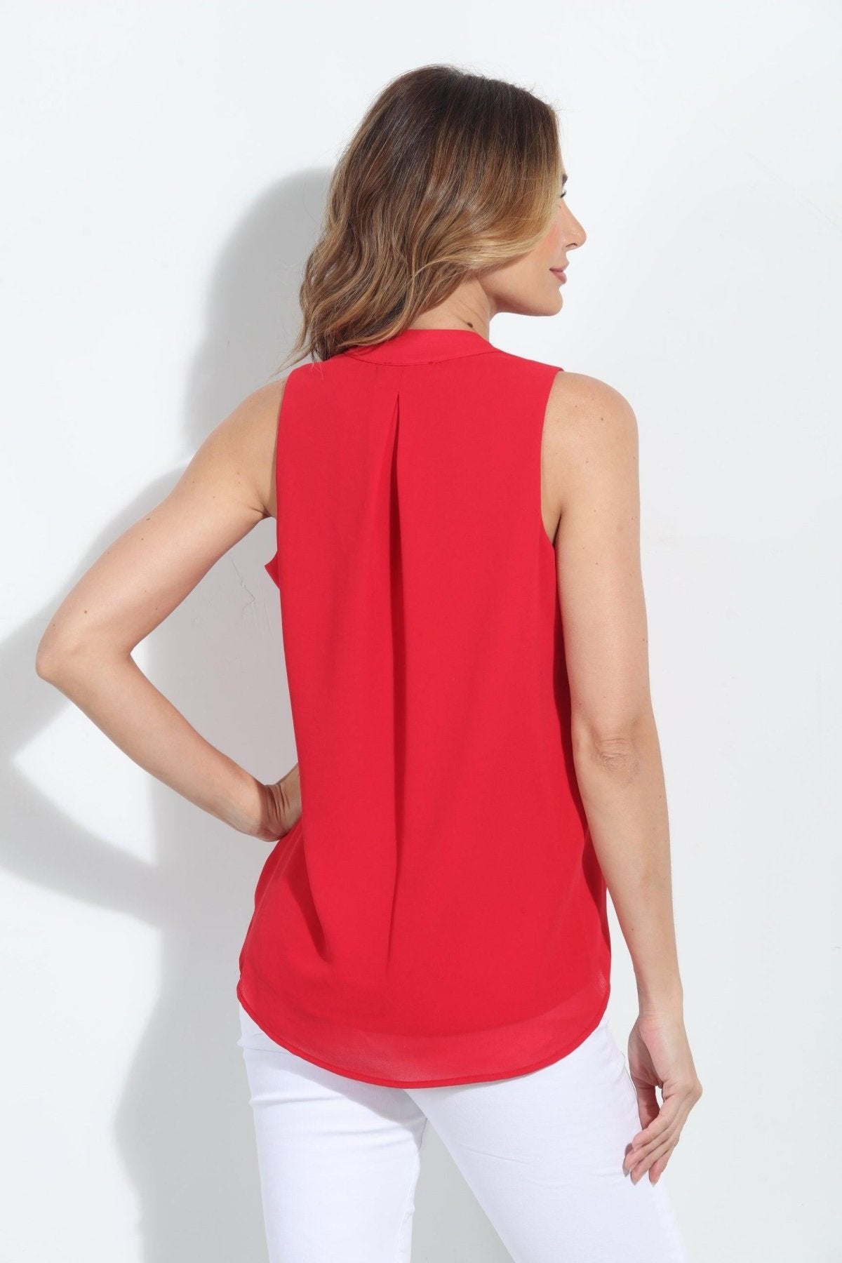 Cherry Red Chiffon Surplice Top with Tie-BEST SELLER