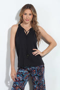 Black Cupro Split Neck Top-FINAL SALE