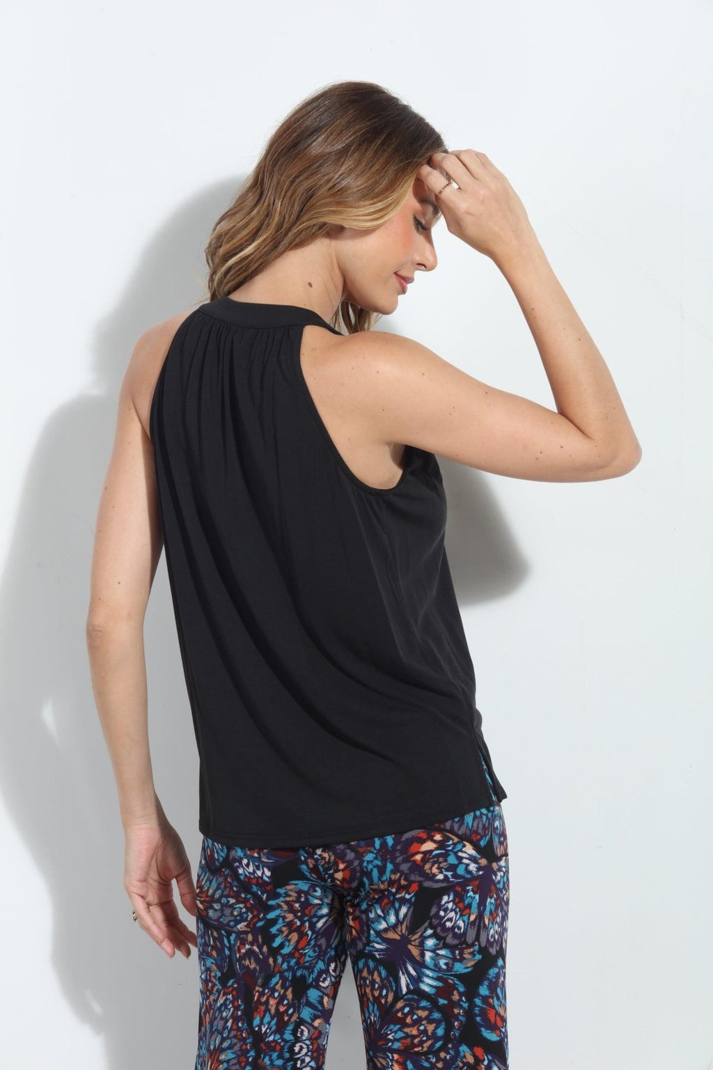 Black Cupro Split Neck Top-FINAL SALE