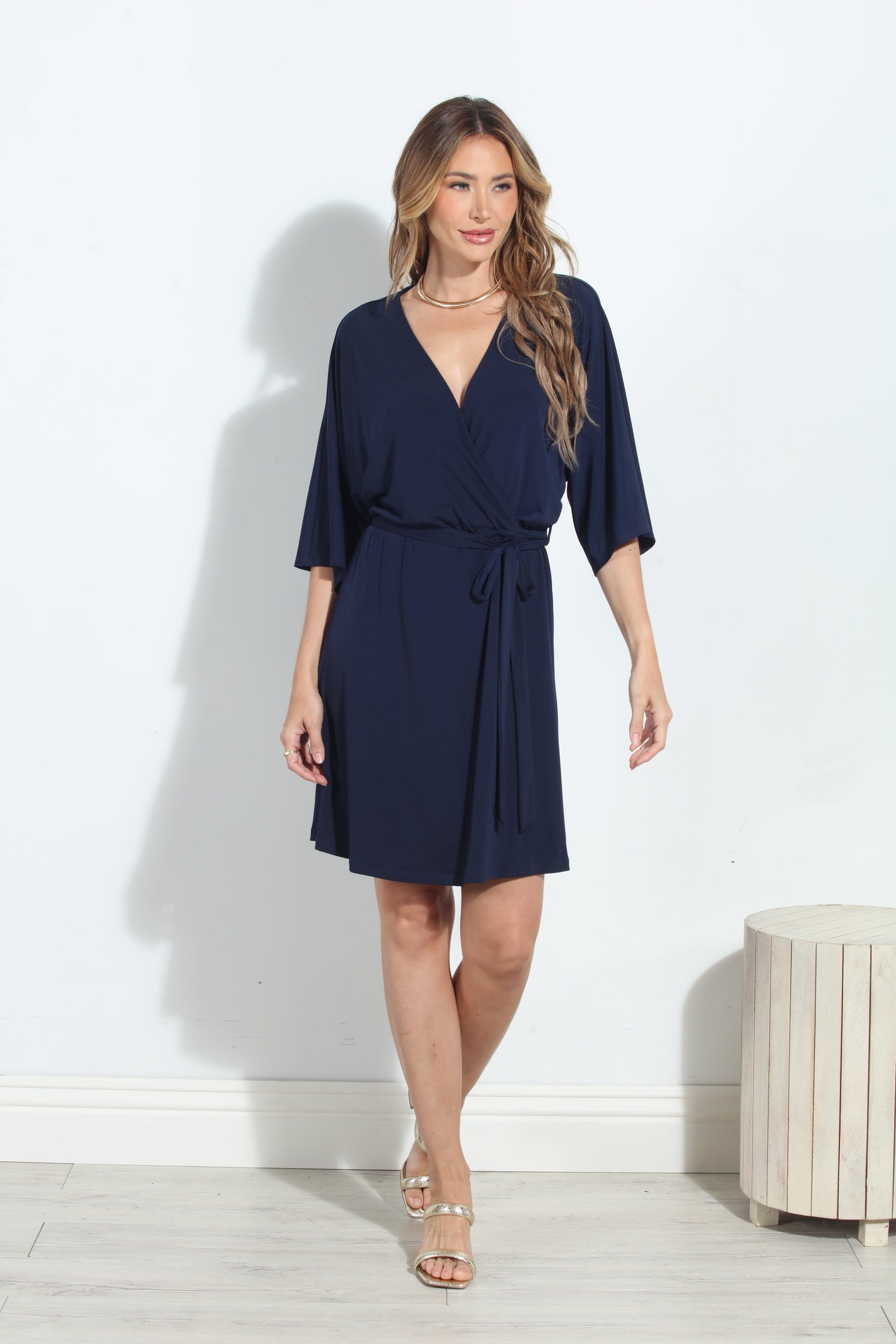 Navy Stretch Kimono Sleeve Dress-BEST SELLER