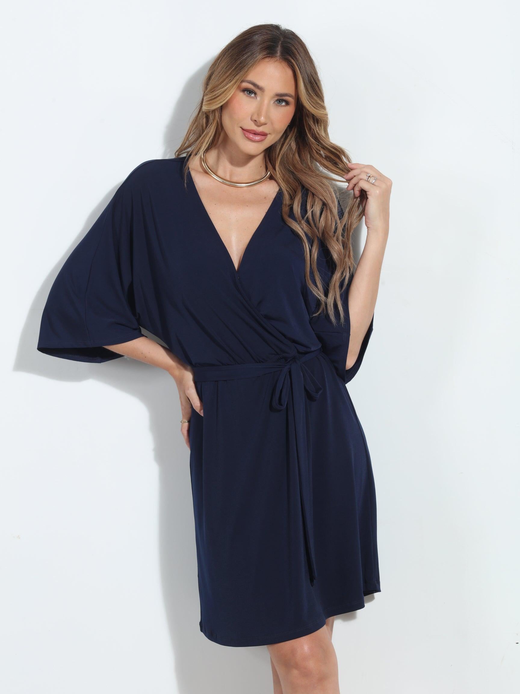 Navy Stretch Kimono Sleeve Dress-BEST SELLER