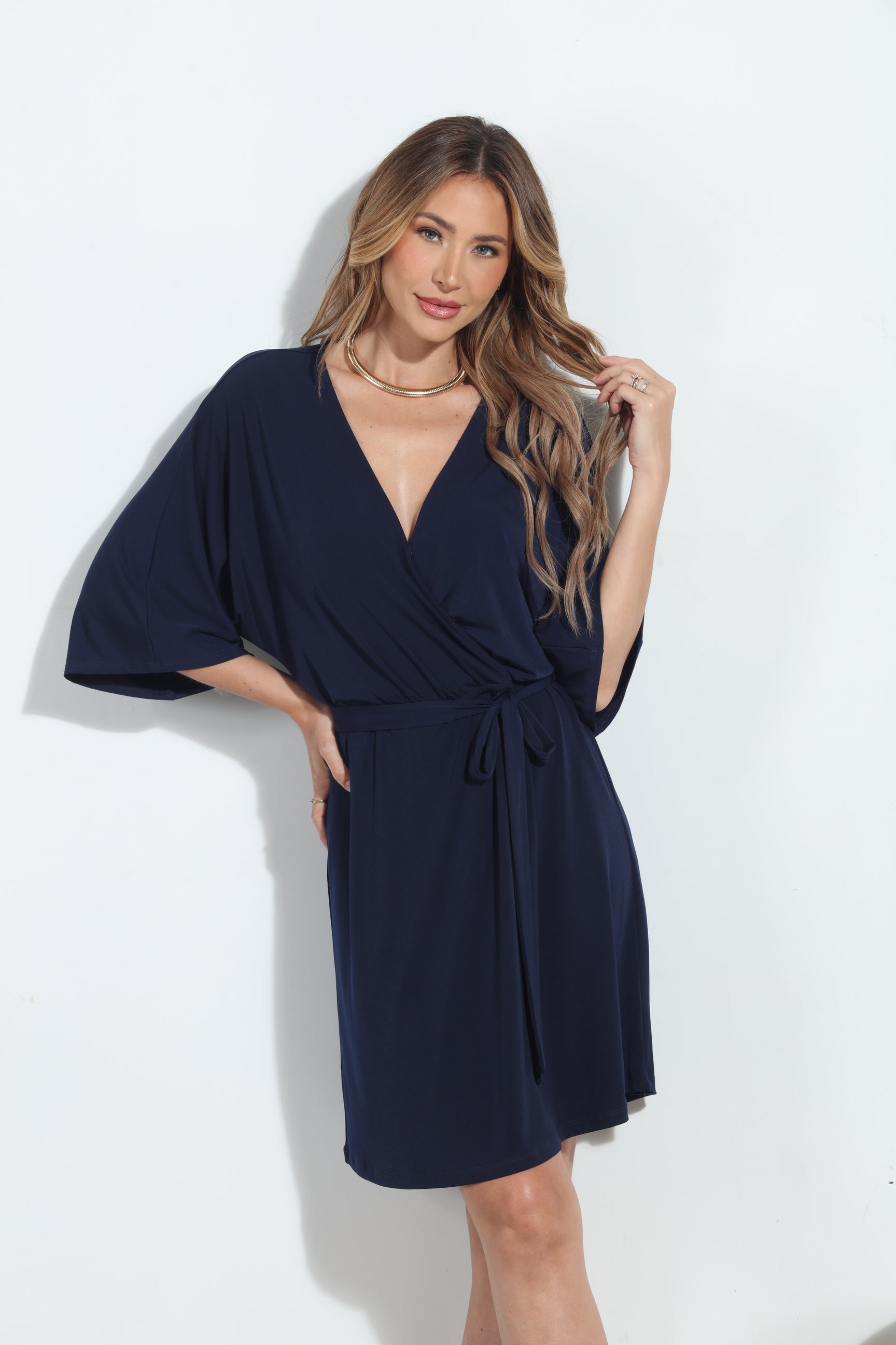 Navy Stretch Kimono Sleeve Dress-BEST SELLER