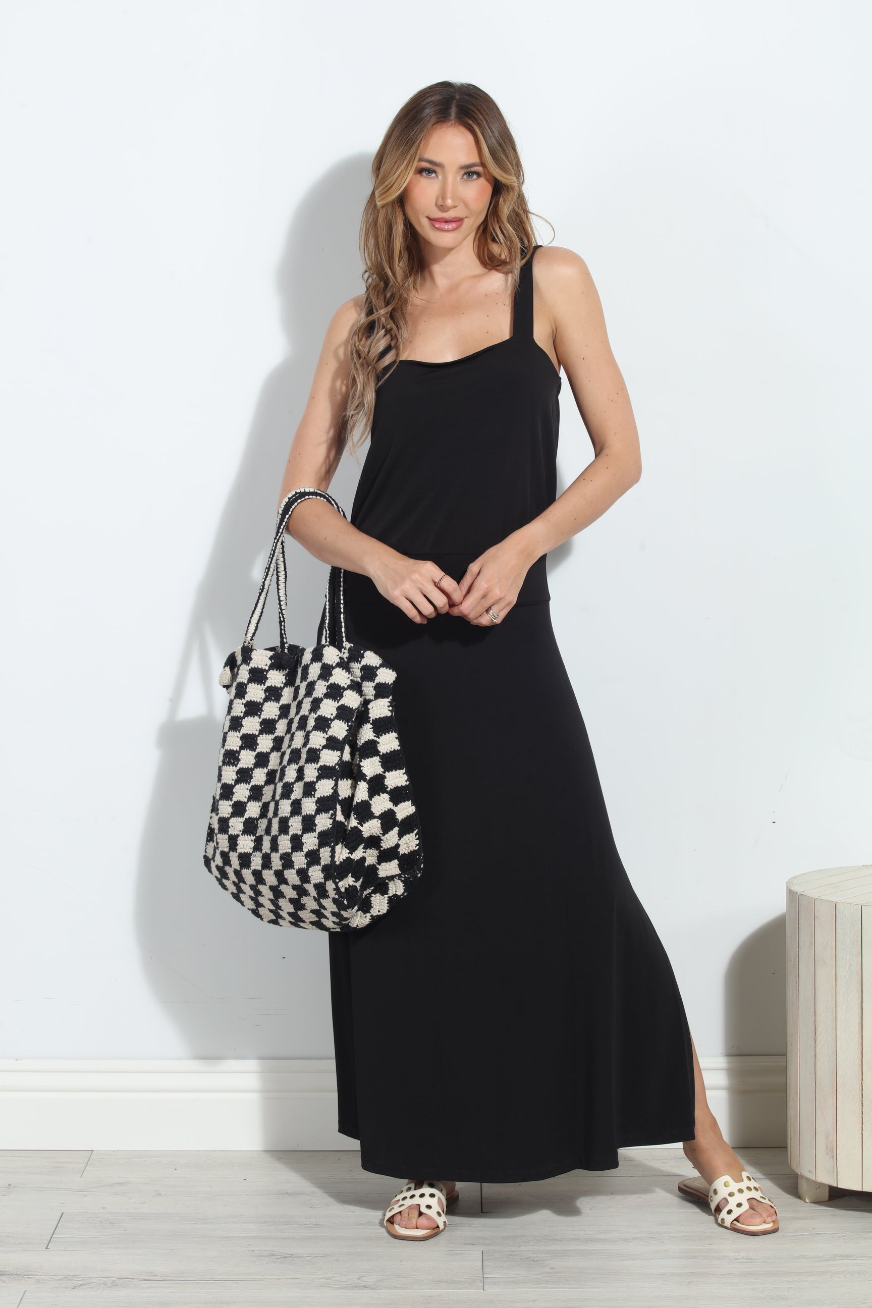 Black Stretch ITY Drop Waist Maxi Tank Dress-BEST SELLER