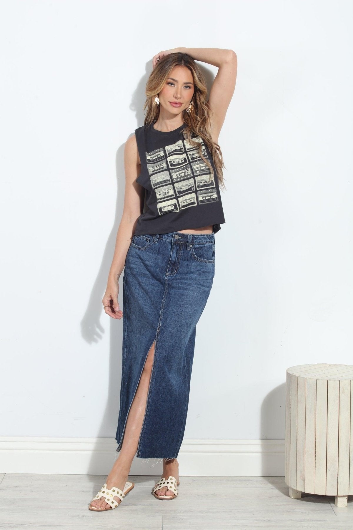 Hidden Peyton Denim Midi Skirt- Dark Wash- FINAL SALE