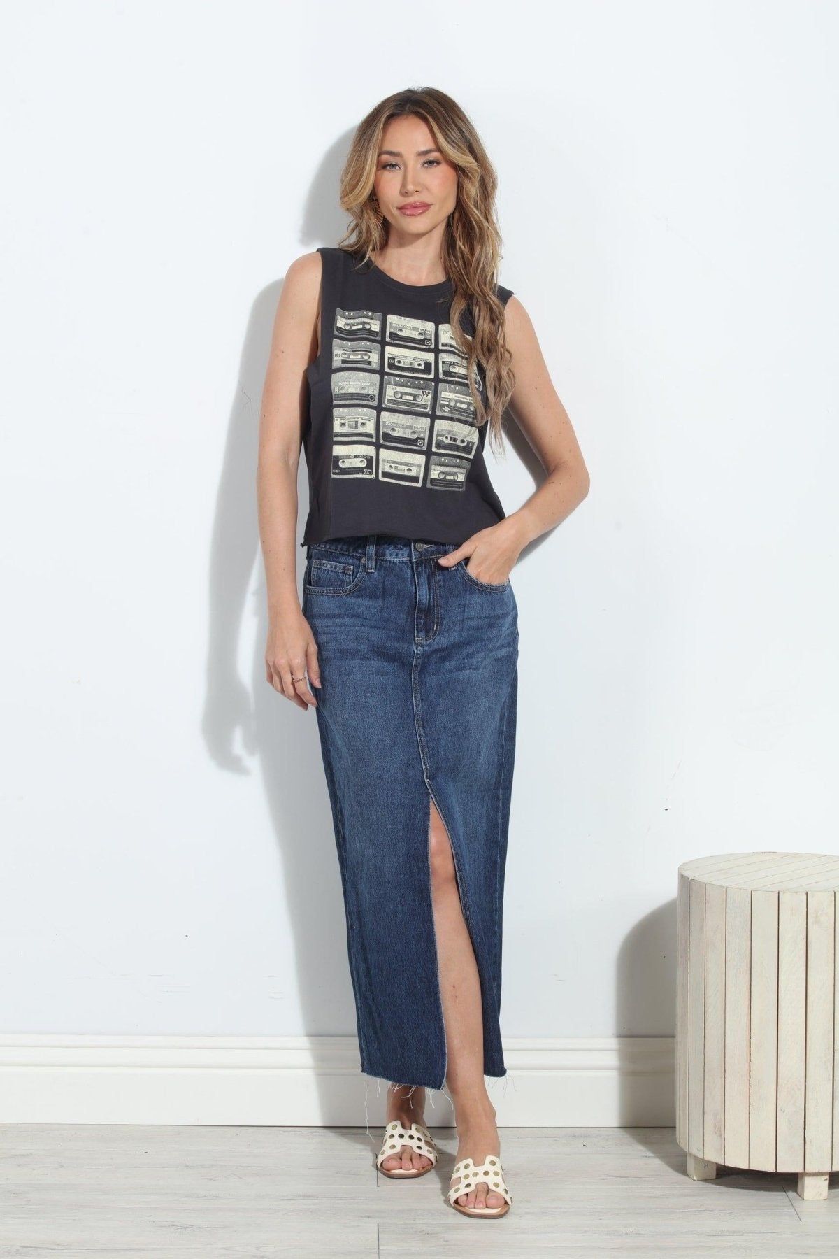 Hidden Peyton Denim Midi Skirt- Dark Wash- FINAL SALE