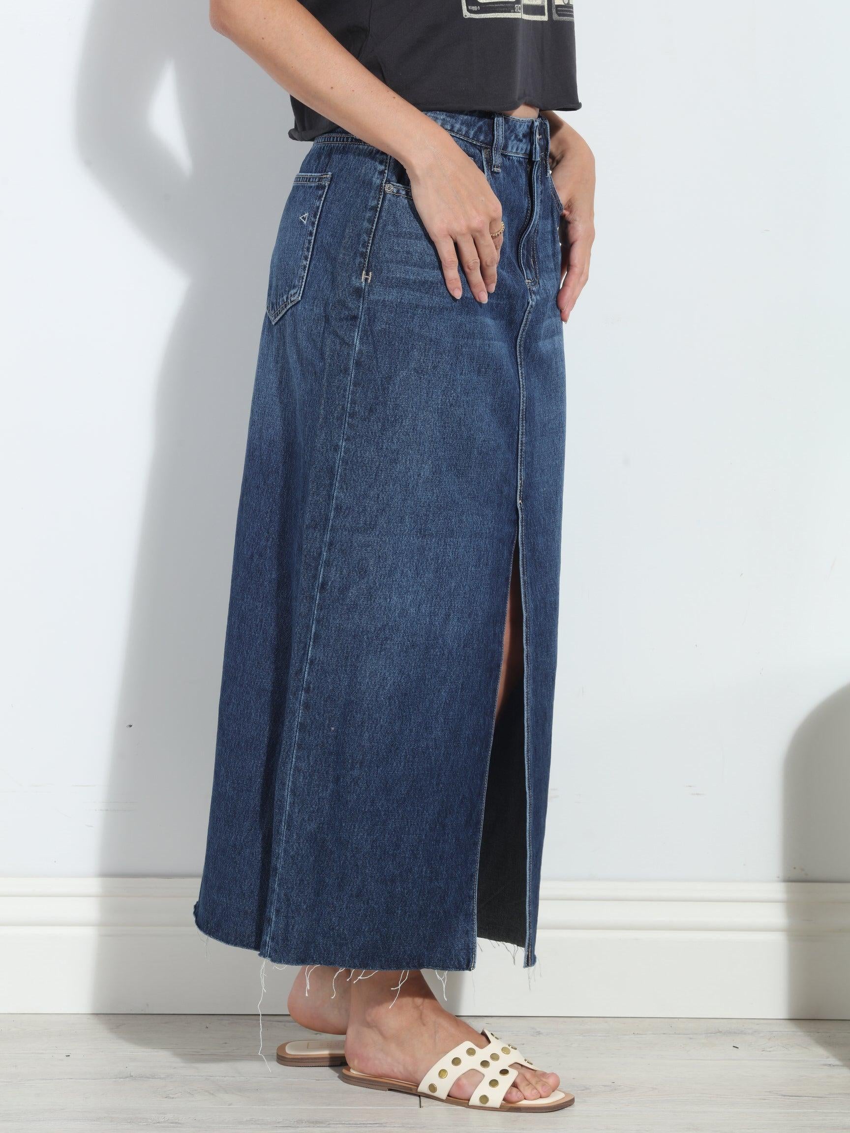 Hidden Peyton Denim Midi Skirt- Dark Wash- FINAL SALE