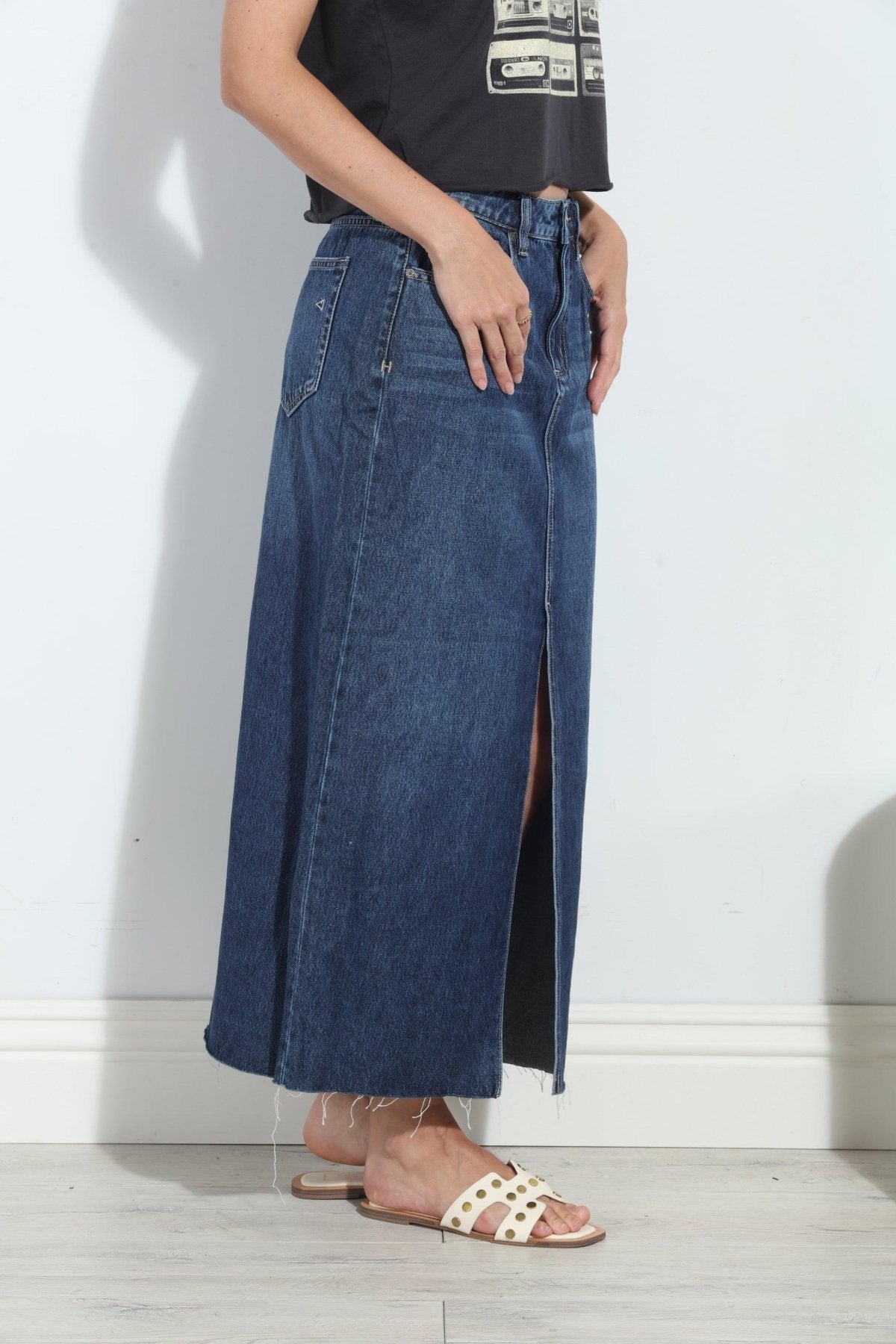 Hidden Peyton Denim Midi Skirt- Dark Wash- FINAL SALE