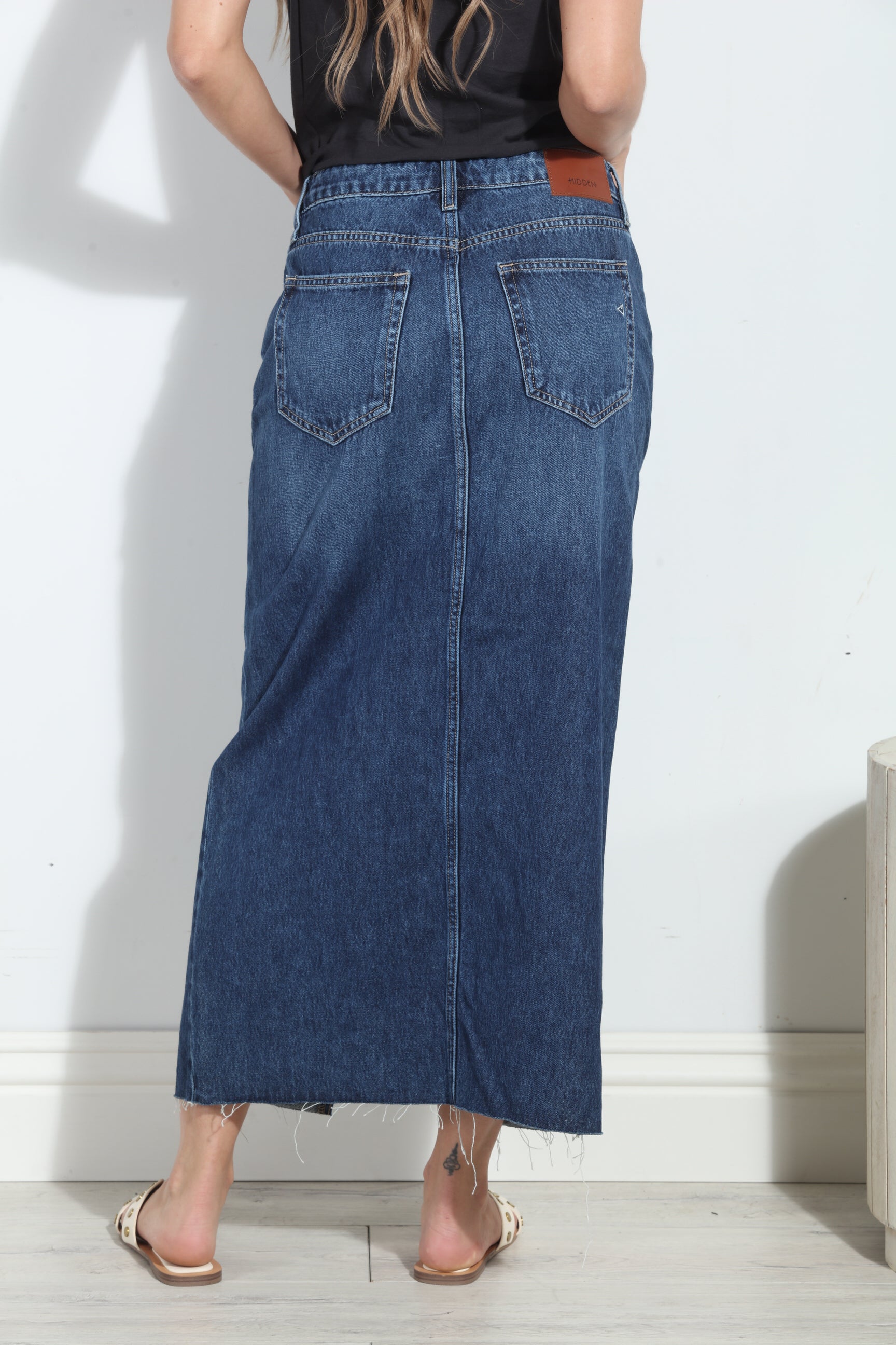 Hidden Peyton Denim Midi Skirt- Dark Wash