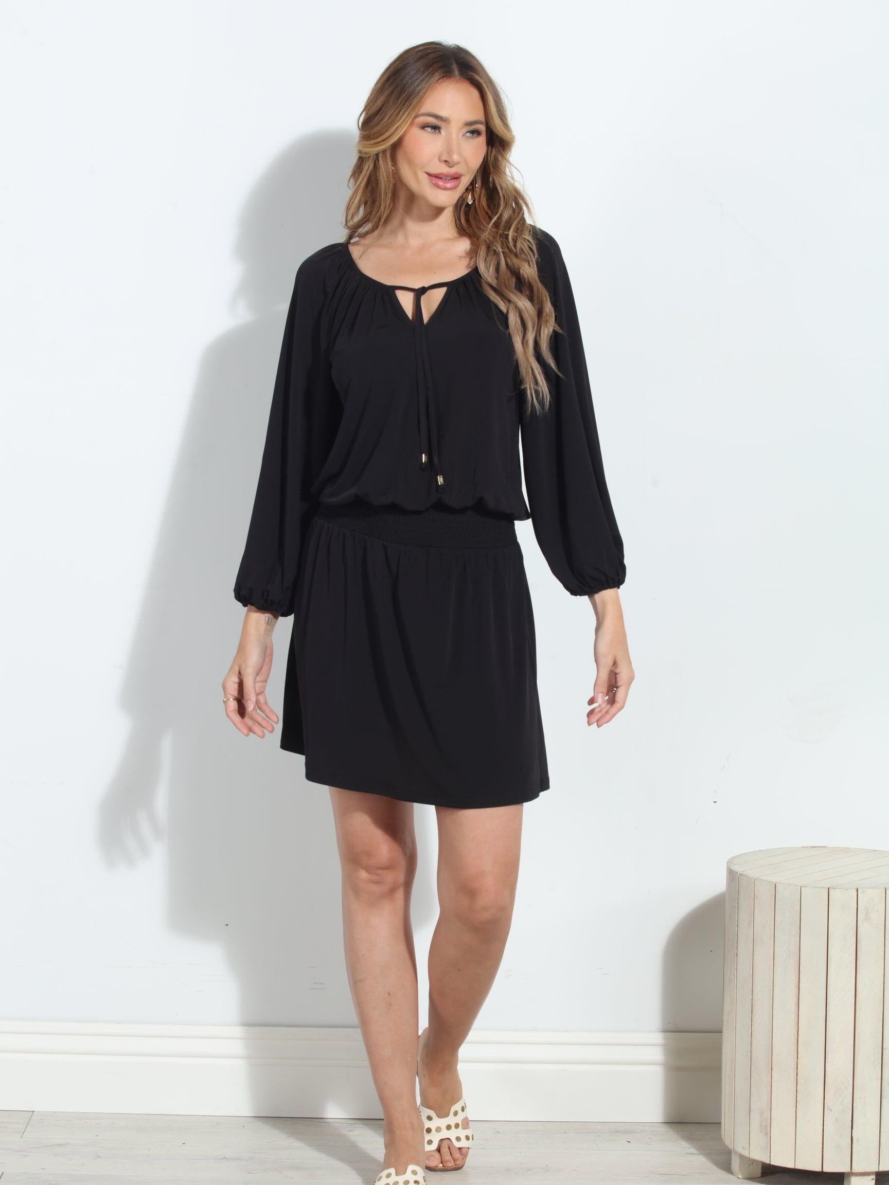 Black Stretch Raglan Dropwaist Stretch Dress-BEST SELLER