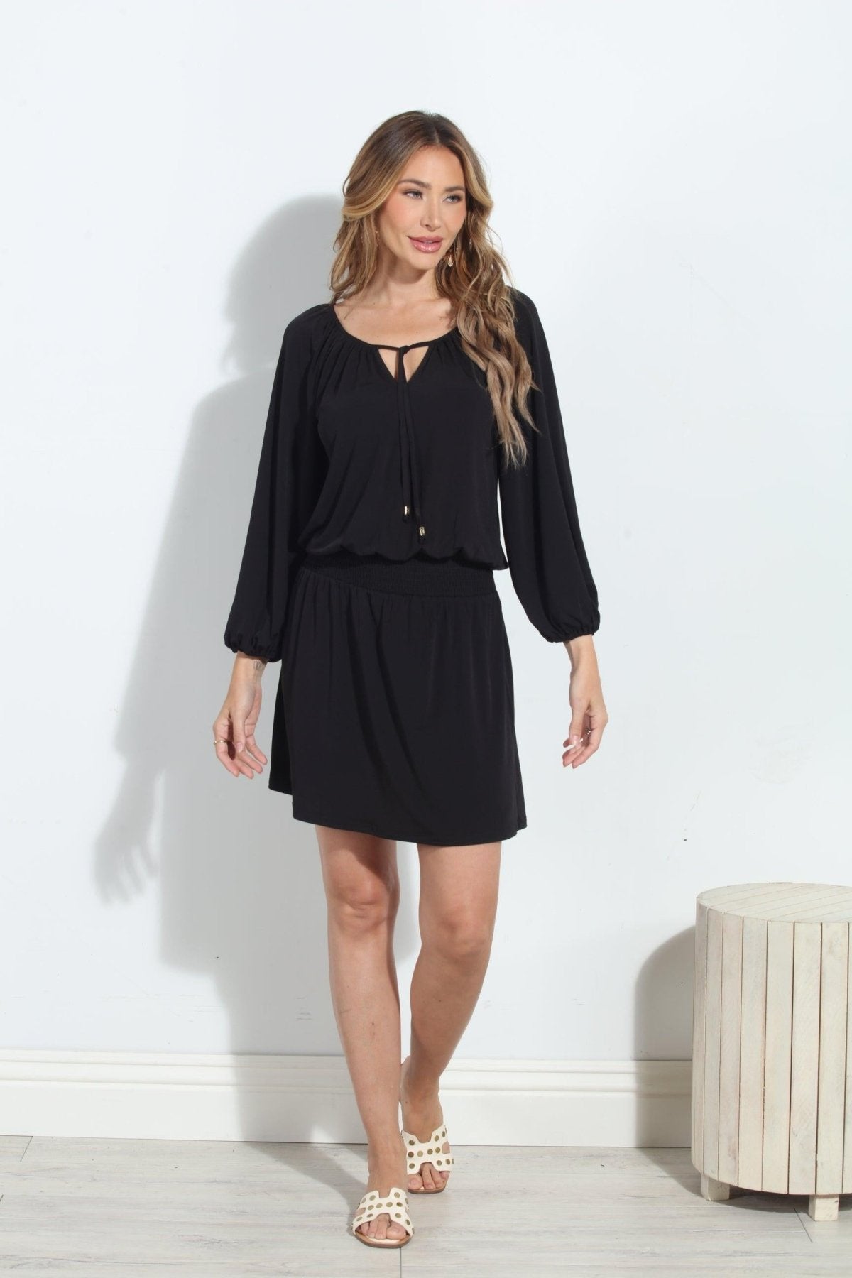 Black Stretch Raglan Dropwaist Stretch Dress-BEST SELLER