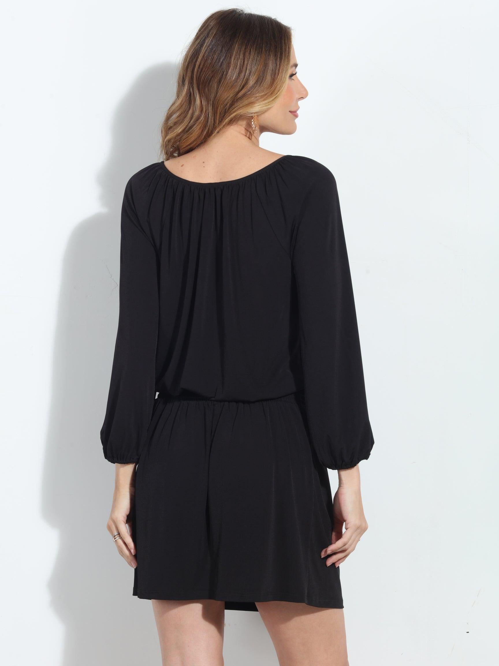 Black Stretch Raglan Dropwaist Stretch Dress-BEST SELLER