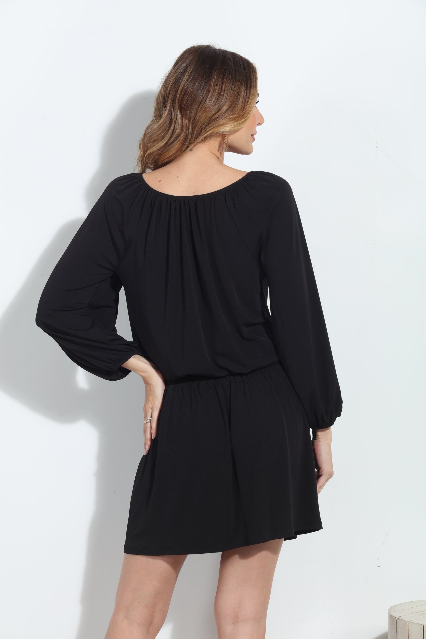 Black Stretch Raglan Dropwaist Stretch Dress-BEST SELLER