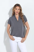Charcoal Cupro V-Neck Tee