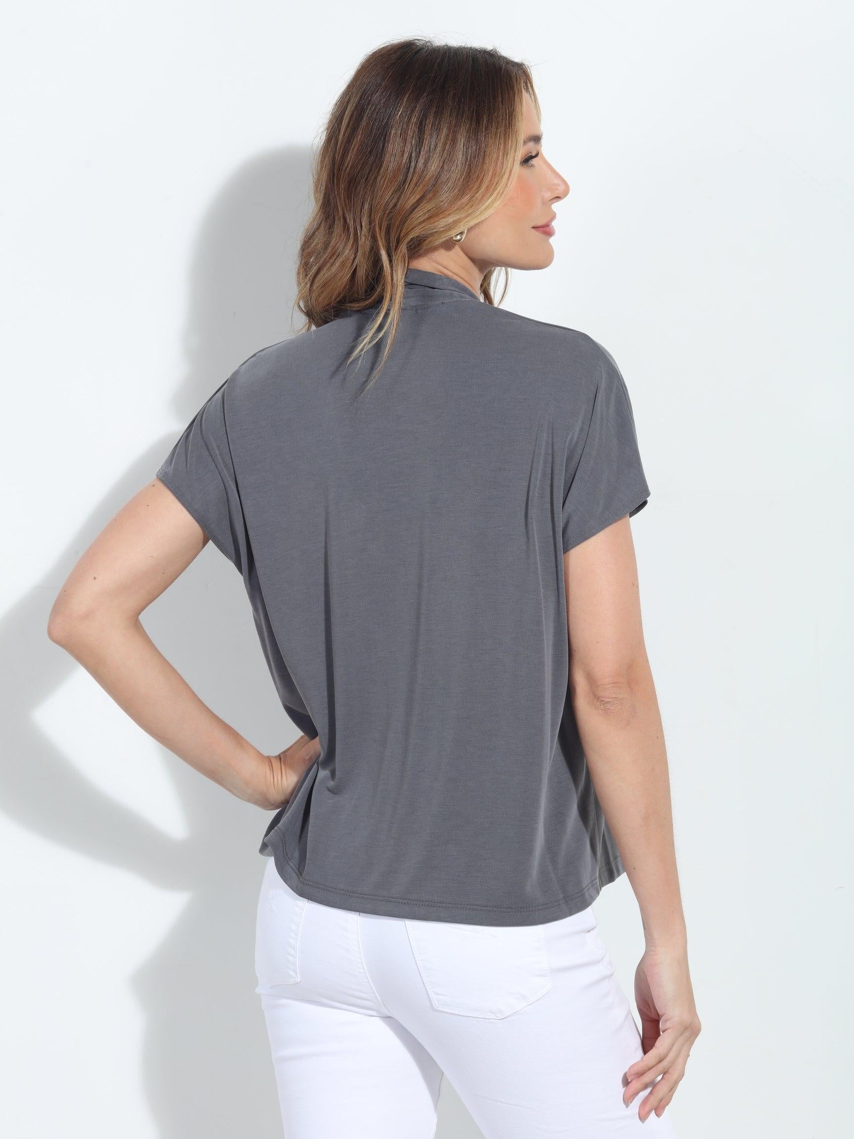 Charcoal Cupro V-Neck Tee