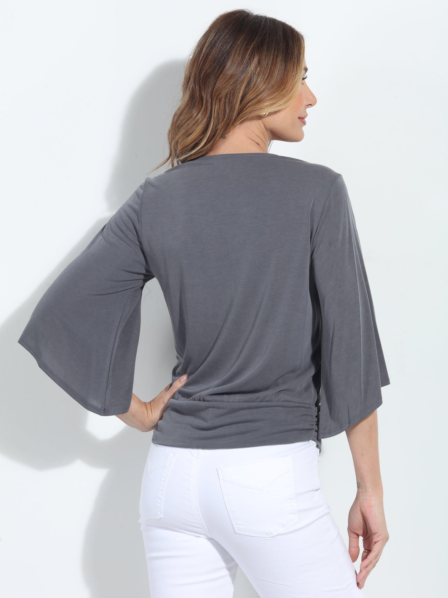Charcoal Cupro Stretch Banded Kimono Top