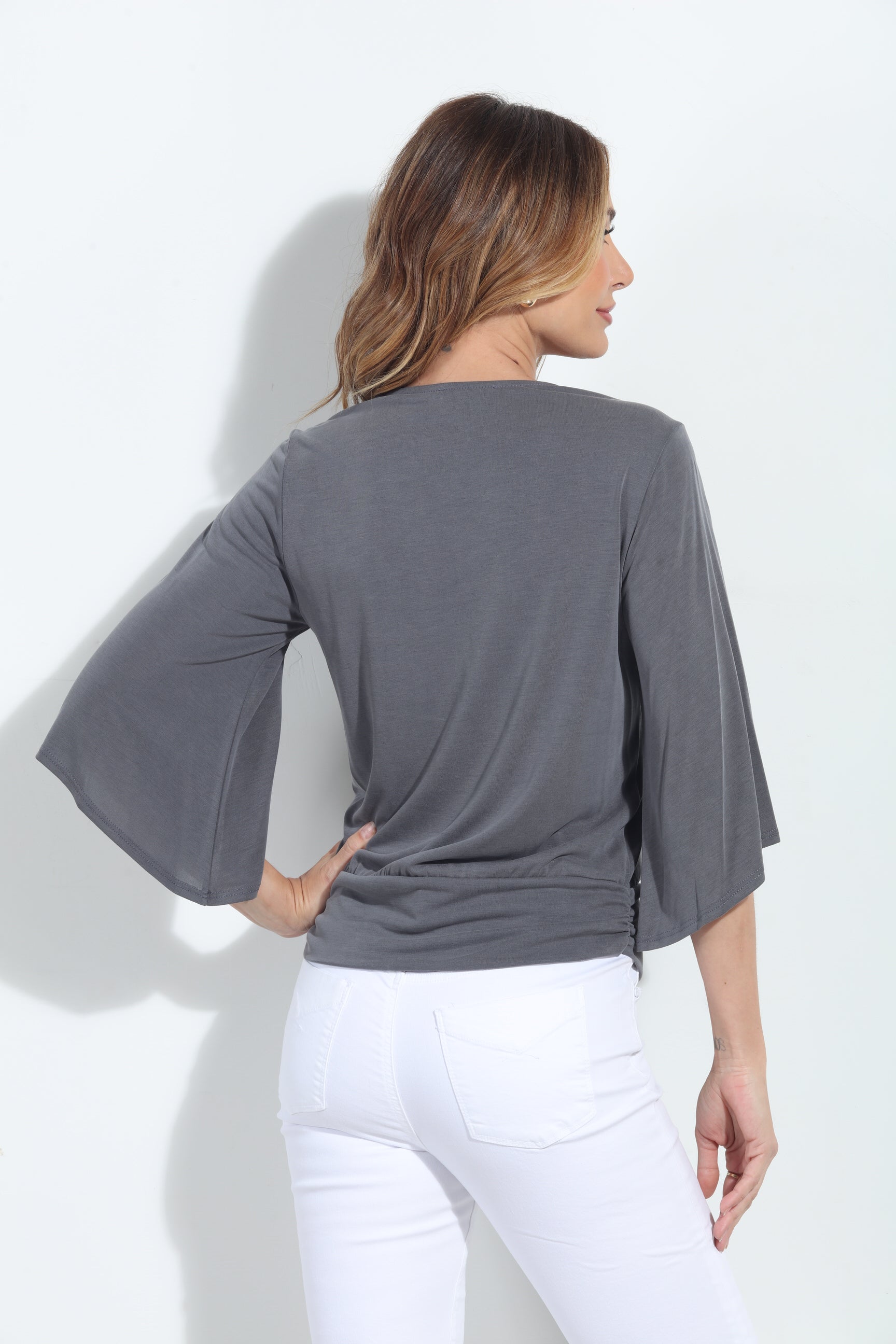 Charcoal Cupro Stretch Banded Kimono Top