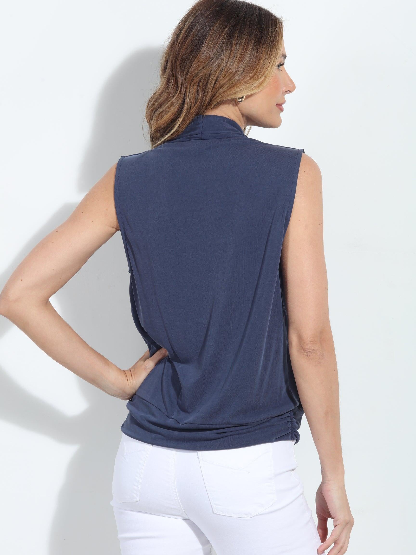 Navy Cupro Banded Surplice Tank-BEST SELLERS