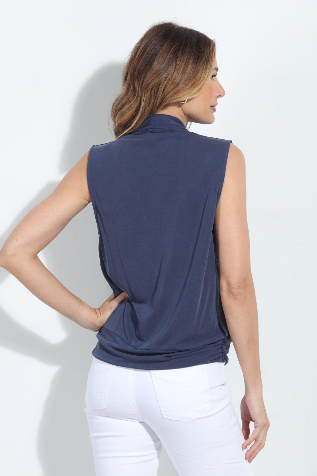Navy Cupro Banded Surplice Tank-BEST SELLERS