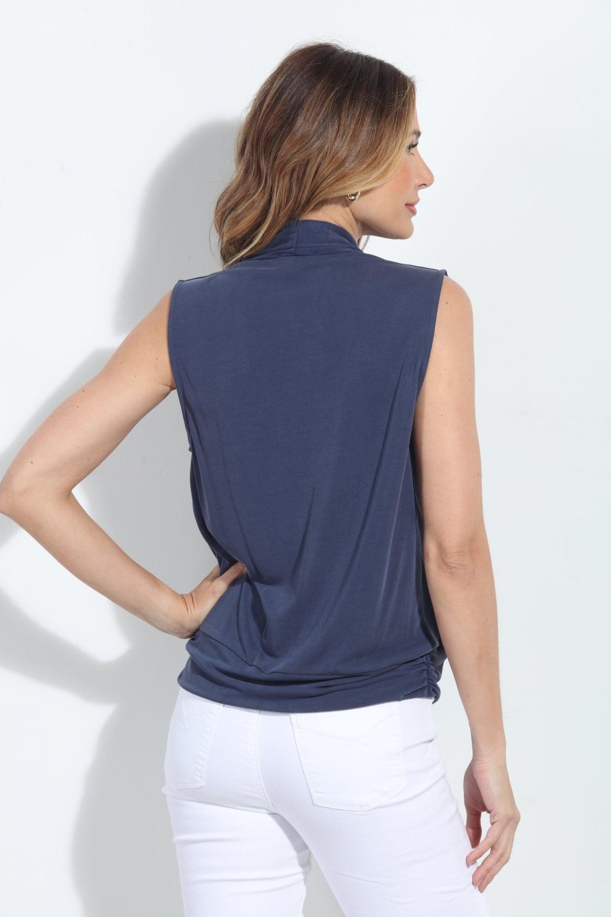 Navy Cupro Banded Surplice Tank-BEST SELLERS