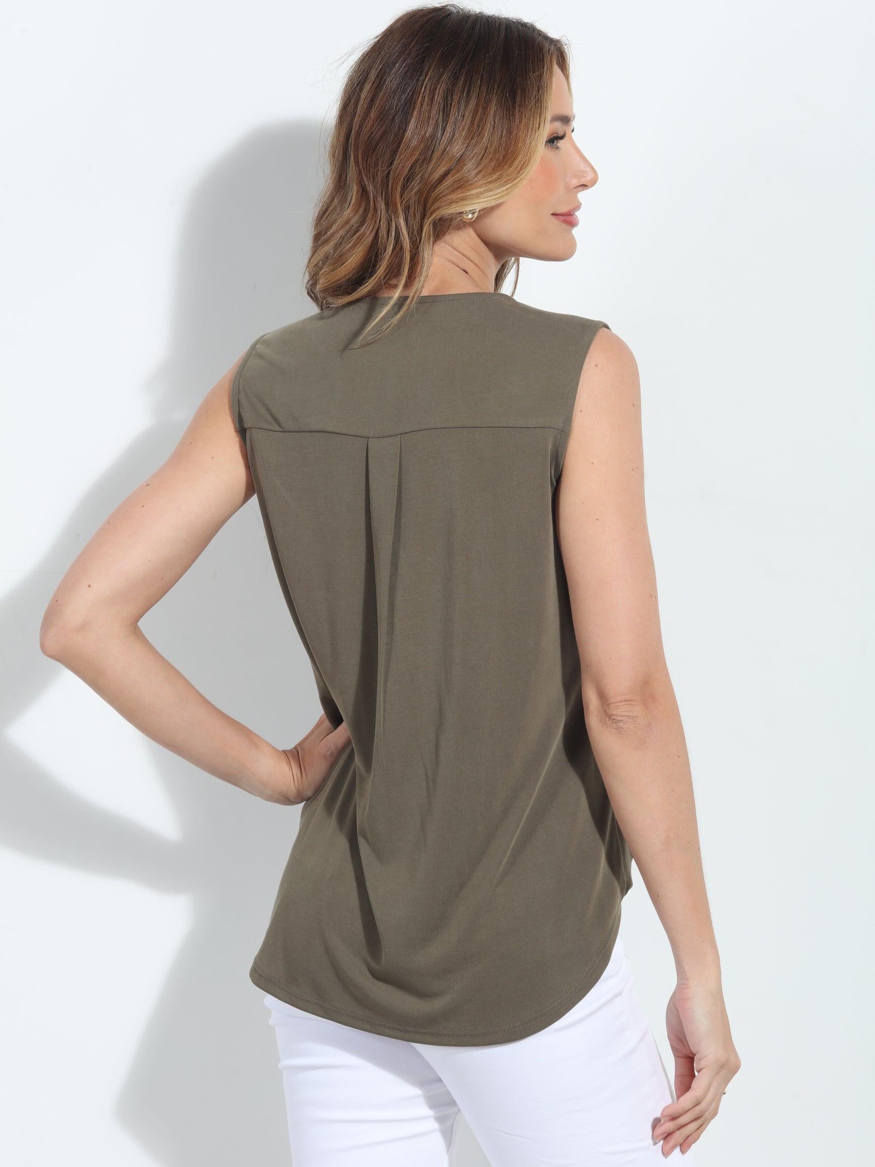 The Everyday Cupro Surplice Tank - Army