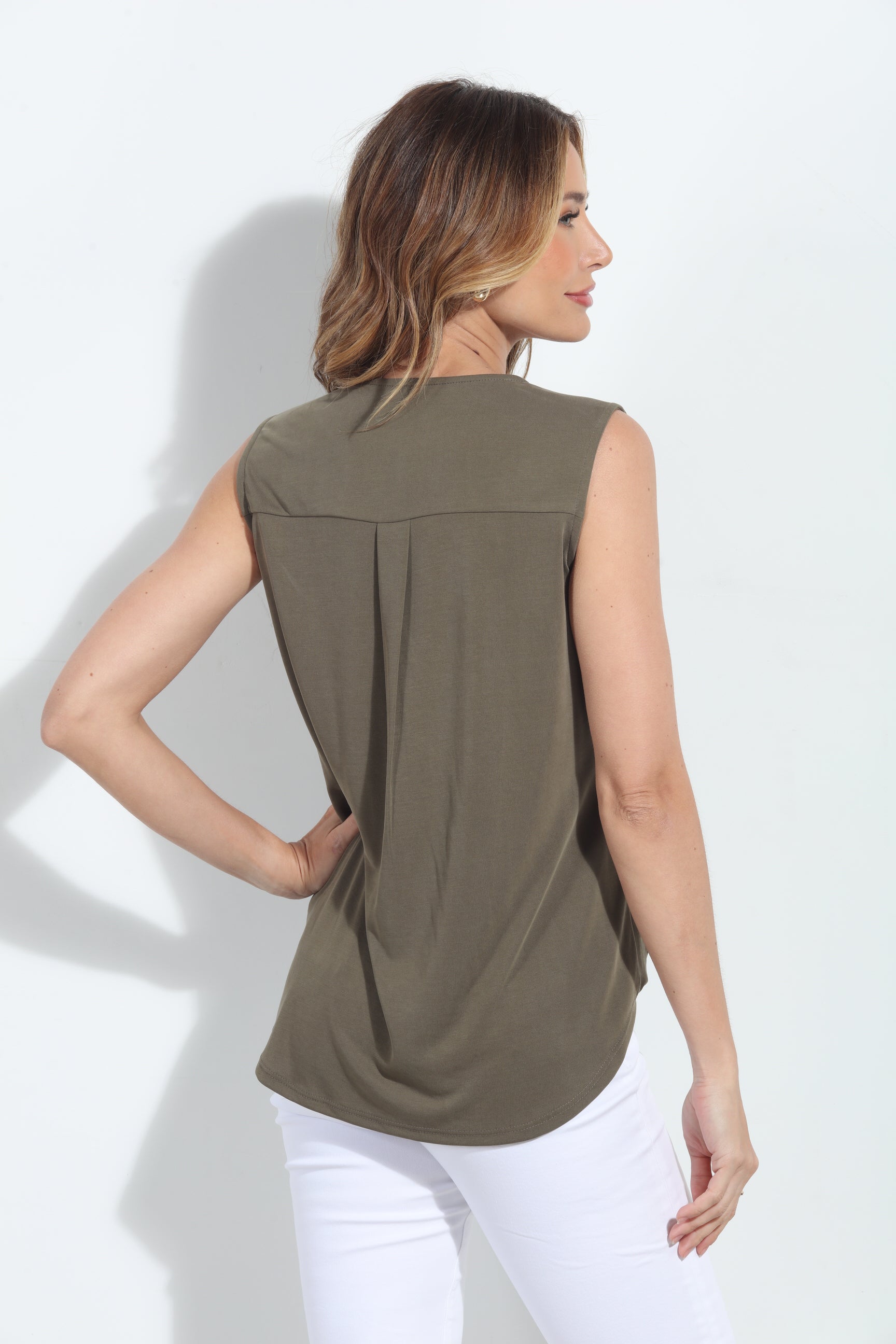 The Everyday Cupro Surplice Tank - Army