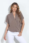 Dark Taupe Cupro Surplice Tee-BEST SELLER