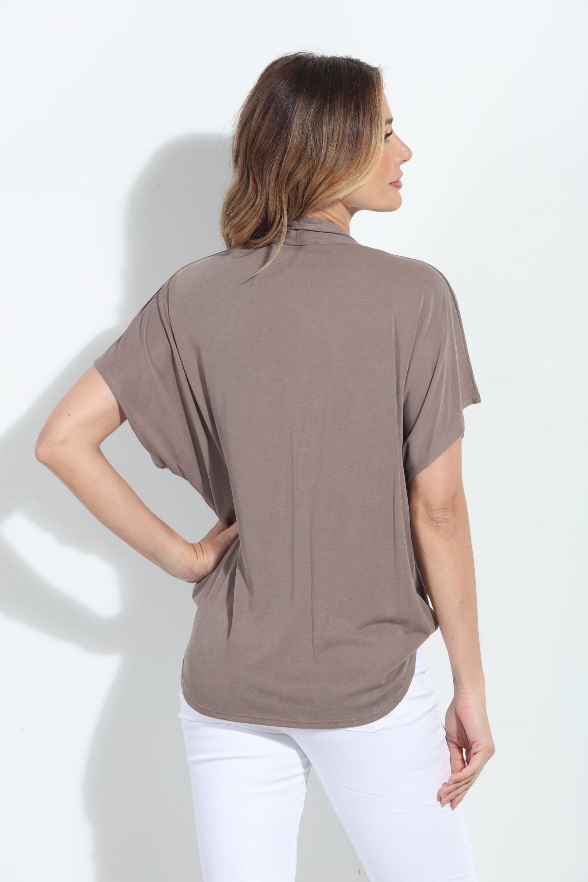 Dark Taupe Cupro Surplice Tee-BEST SELLER