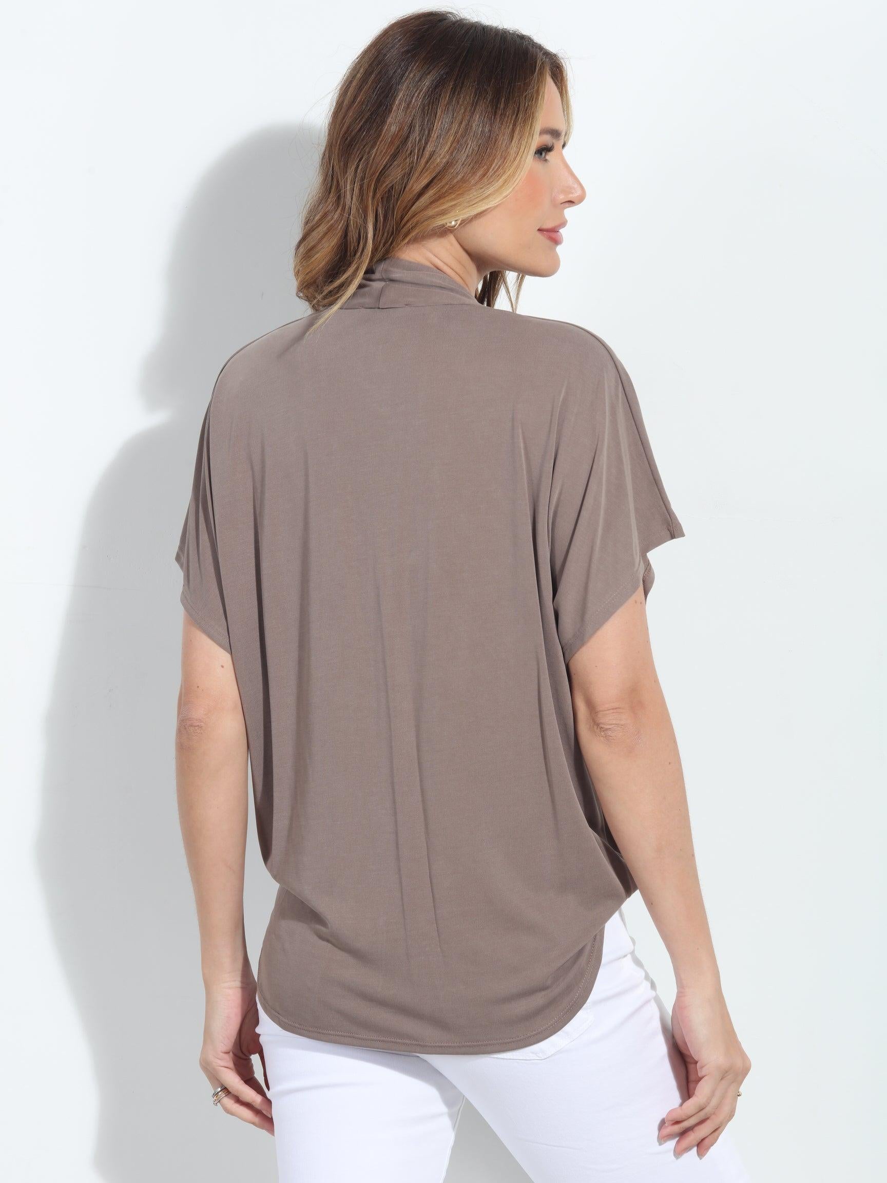 Dark Taupe Cupro Surplice Tee-BEST SELLER