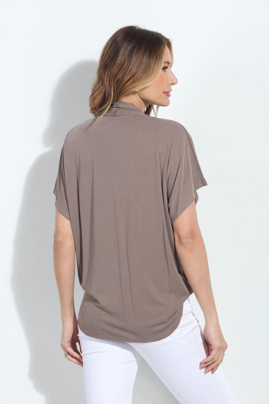 Dark Taupe Cupro Surplice Tee-BEST SELLER
