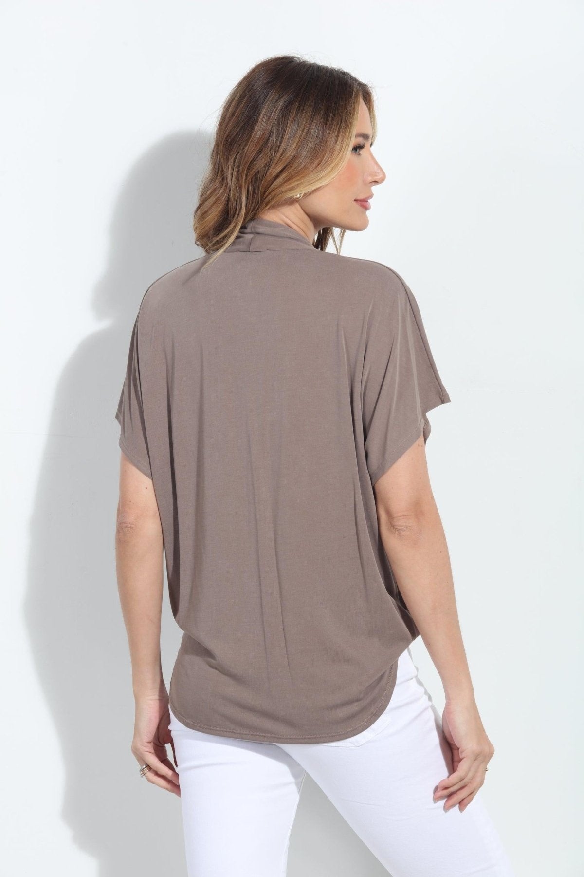 Dark Taupe Cupro Surplice Tee-BEST SELLER