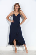 Navy Spaghetti Wrap Midi Dress-BEST SELLER