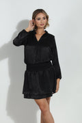 Black Heavy Satin Smocked Dress