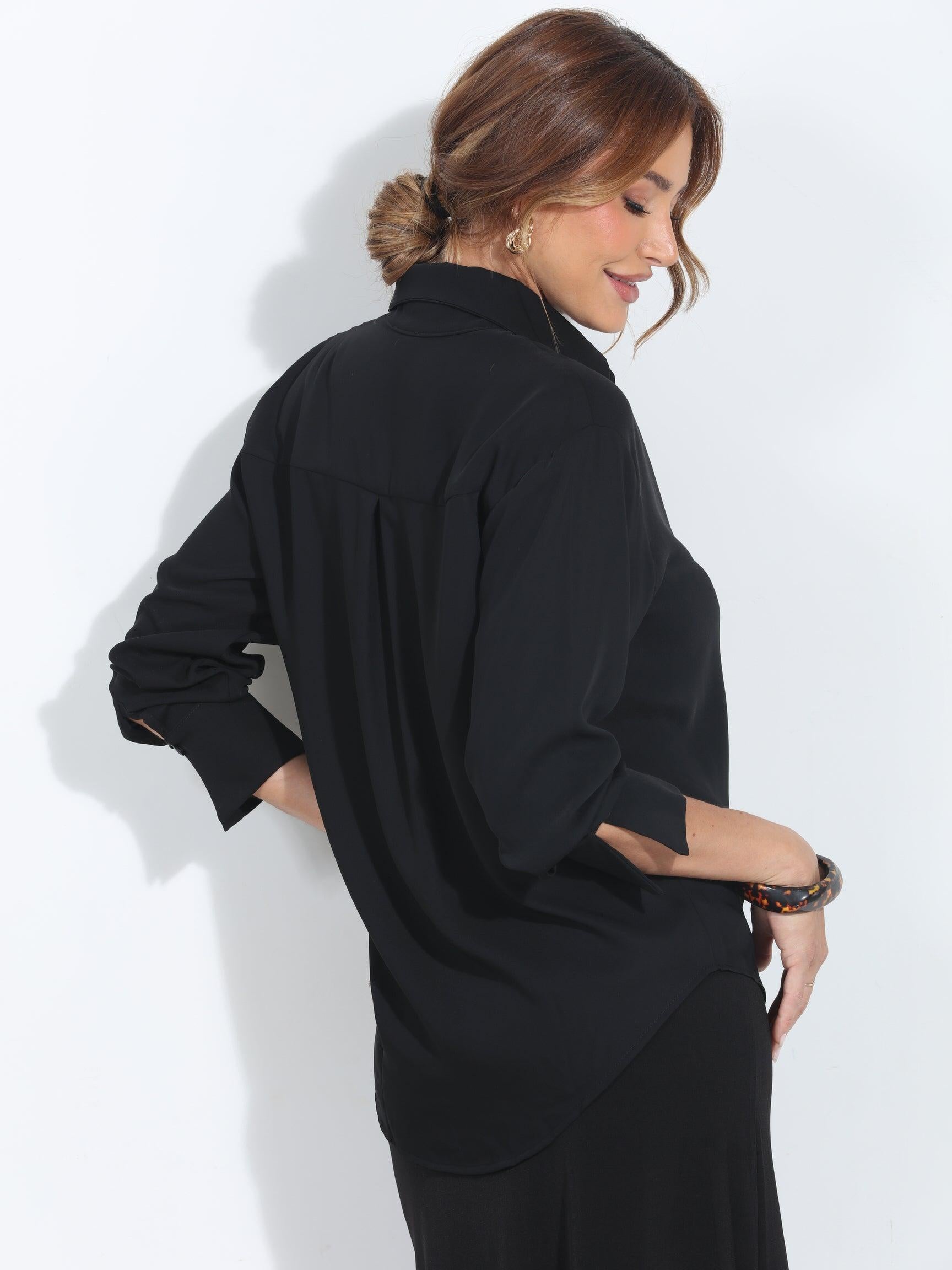 Black Politan Button Blouse-BEST SELLER